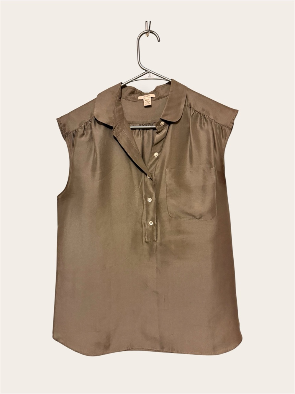 J. Crew Olive Silk Sleeveless Button-Front Top